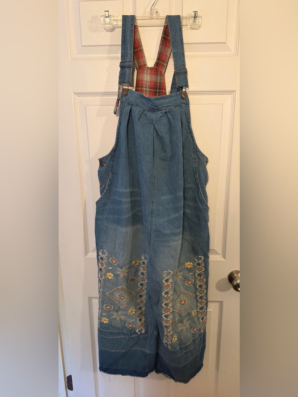 Embroidered Boho Women’s Blue Denim Overalls Dress size OS